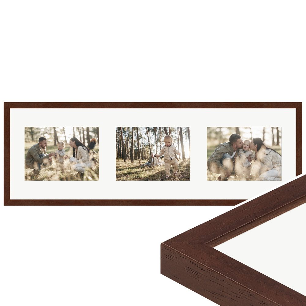 WANDStyle Galerierahmen G950 23x70 cm, für 3 Bilder, im Format 13x18 cm, aus Massivholz in der Farbe Nussbaum
