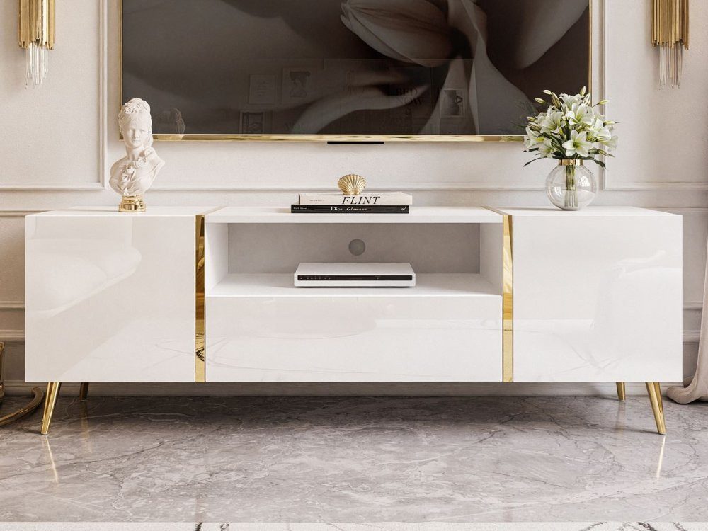 ALLHOUSE24 TV-Schrank DIAMANT GOLD Metall Beine Lowboard TV-Unterschrank BERLIN Breite 158 cm
