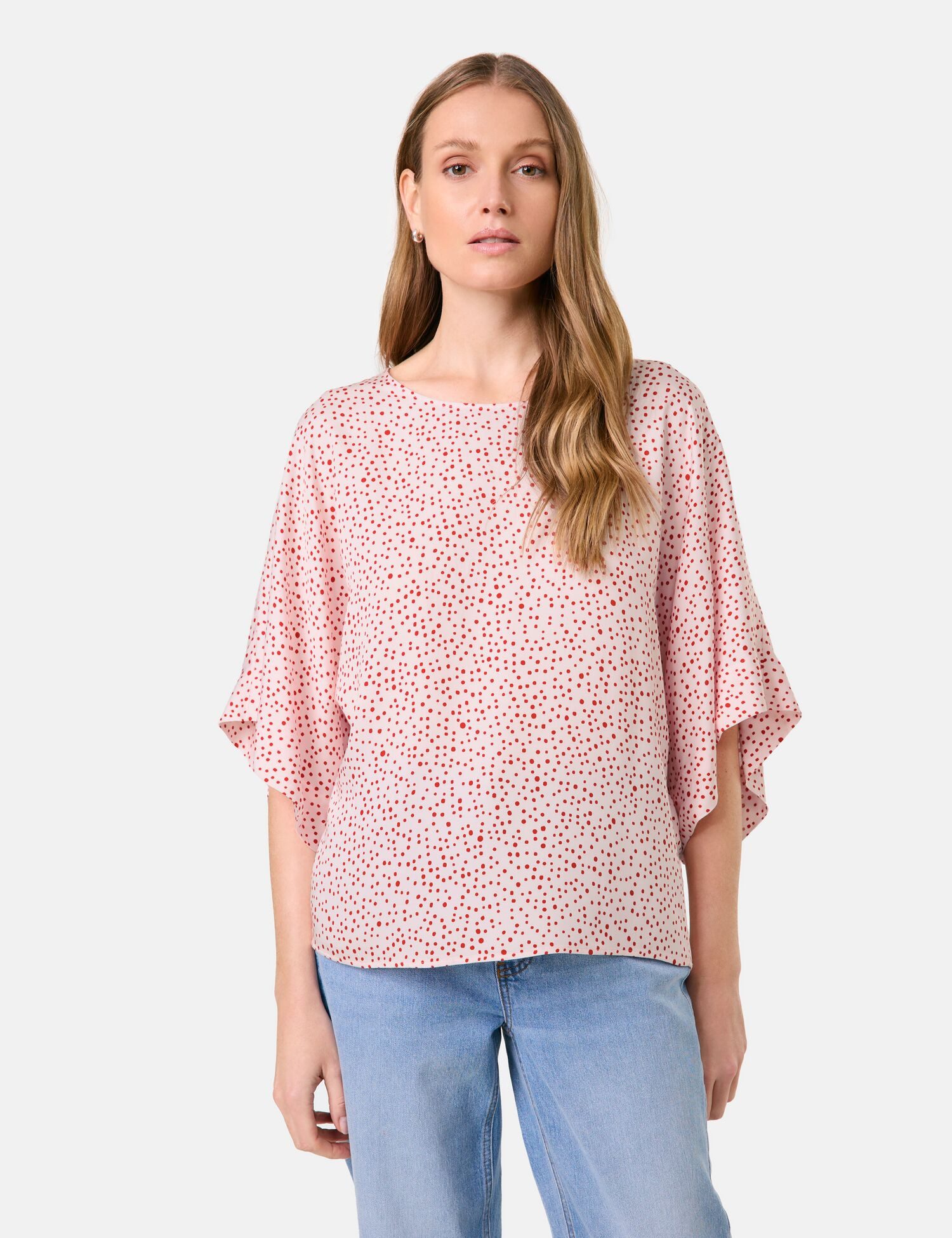 Taifun Kurzarmbluse – Oversized Fledermausärmel Shirt mit Pünktchen