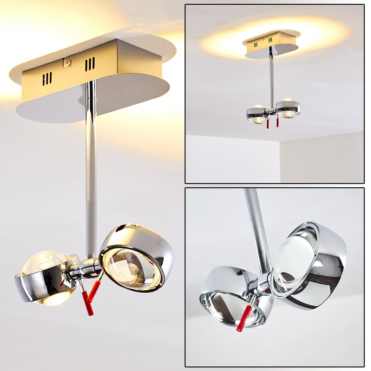 hofstein Deckenleuchte »Arche« Deckenlampe in chrom, 3000 Kelvin, mit verstellbaren Leuchtenköpfen aus Glas, 800 Lumen