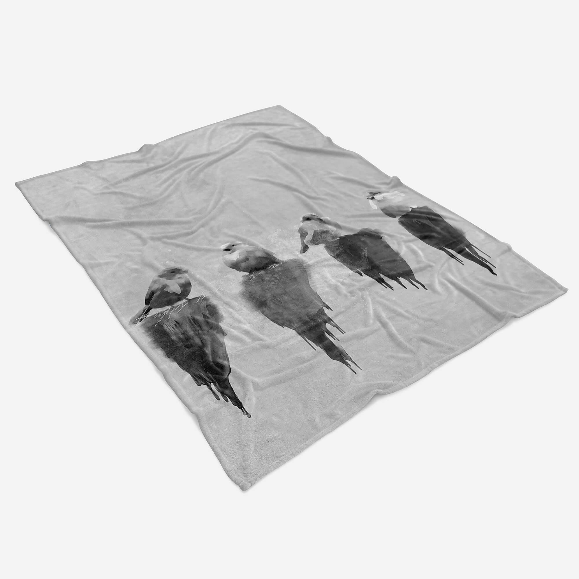 Saunatuch Handtuch Sinus Art (1-St), Vögel, Grau Handtücher Strandhandtuch Handtuch Kuscheldecke kleine Baumwolle-Polyester-Mix
