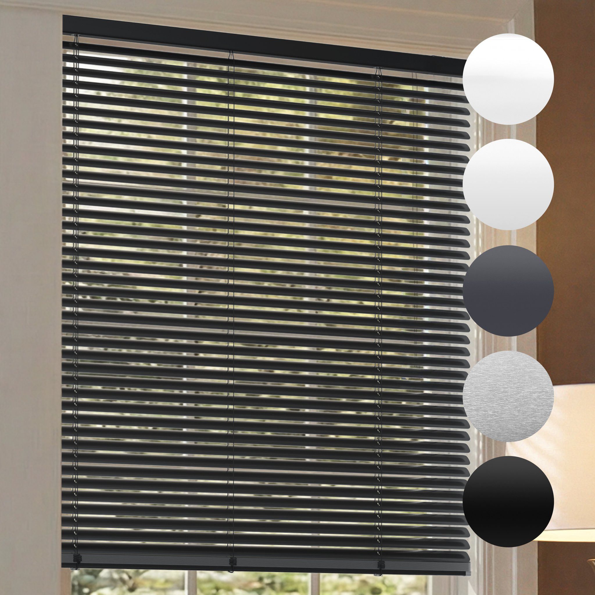 jalousiescout Jalousie Essential Line Alu-Jalousie 25mm Links 47,5x130cm Schwarz Matt, ohne Bohren, geklemmt oder verschaubt, Montage ohne Bohren oder mit Schraubmontage möglich