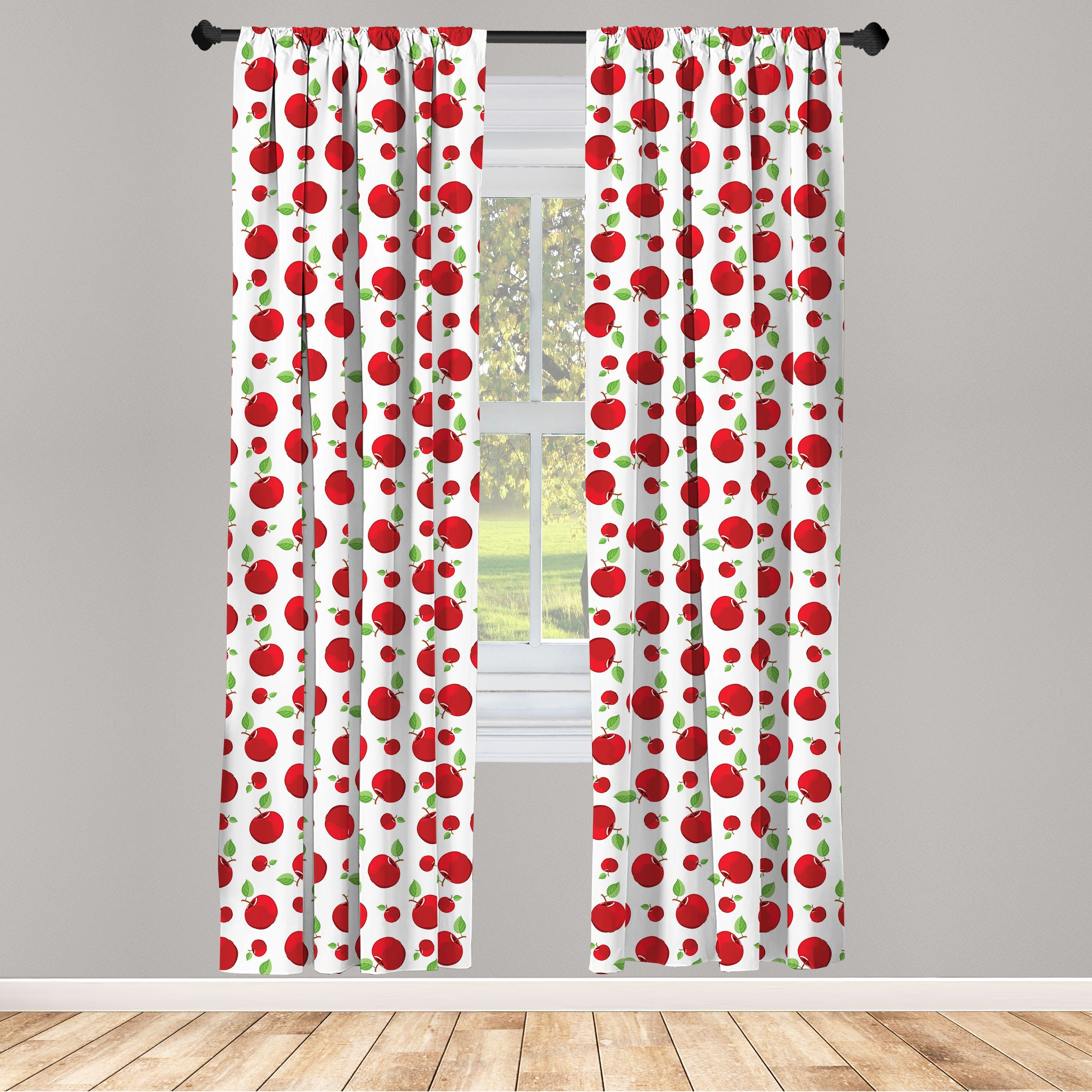 Gardine Vorhang für Wohnzimmer Schlafzimmer Dekor, Abakuhaus, Microfaser, Apfel Vivid Cartoon-Rot-Frucht