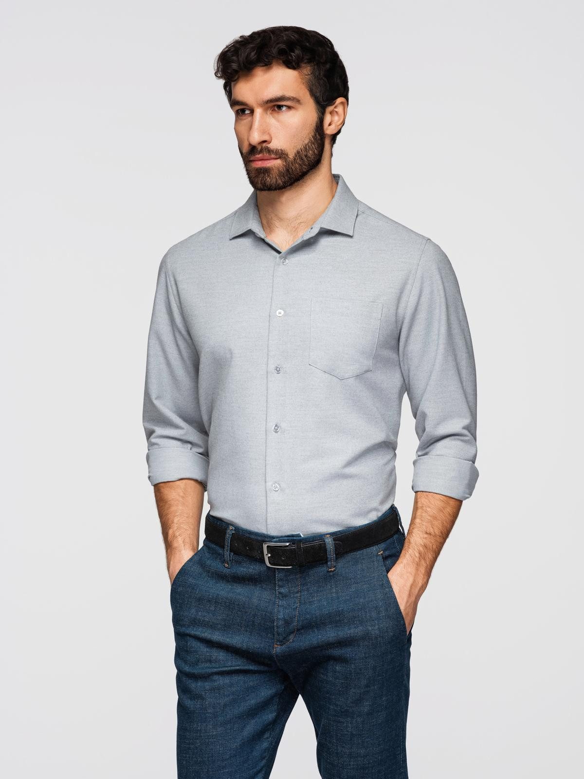 OMBRE Langarmhemd Herrenhemd Regular Fit aus Baumwoll-Polyester-Mischung
