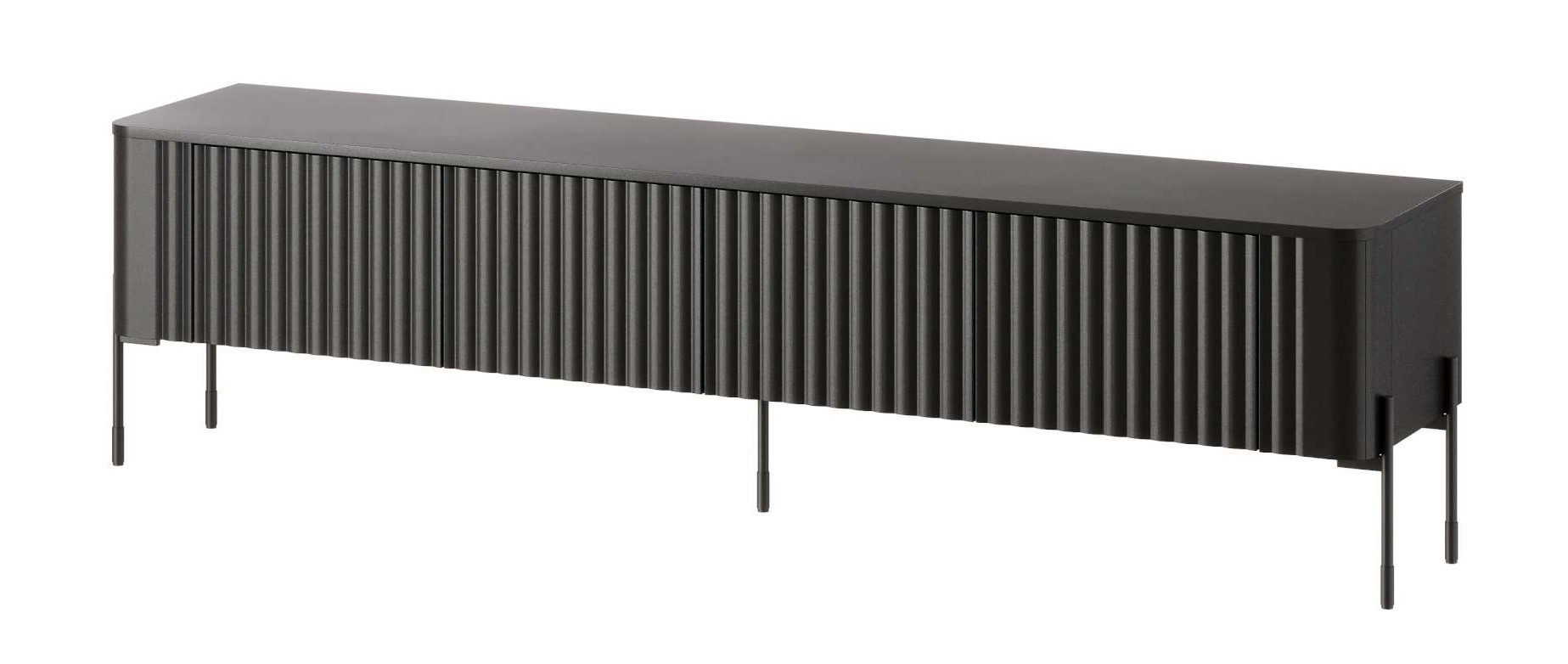99rooms Lowboard Reva (TV-Kommode, TV-Schrank), mit 4 grifflosen Türen, aus Holzwerkstoff, schwarze Metallfüße