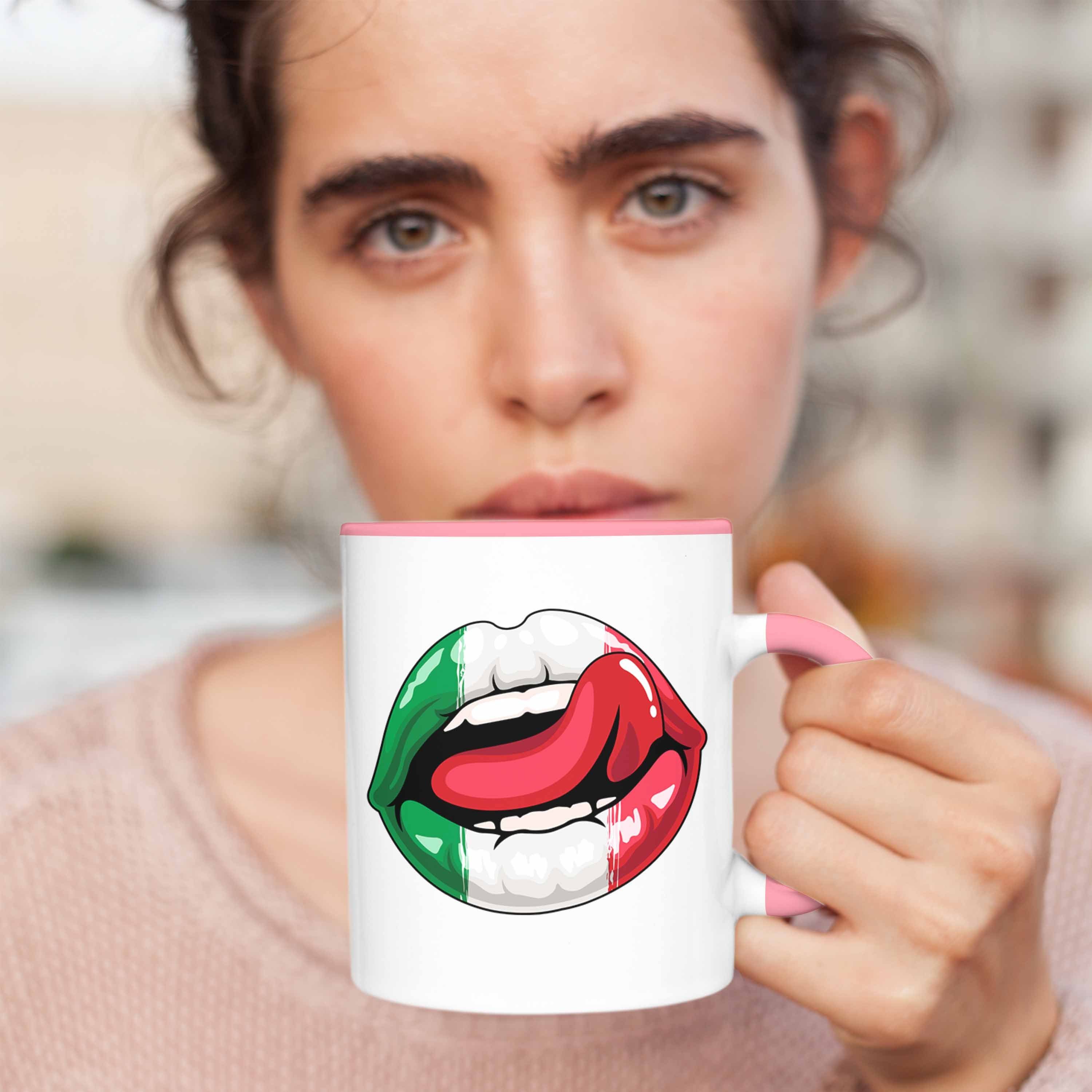 Tasse Lippen Geschenk Rosa Italiener Sprüche Geschenkidee Tasse Italien Trendation