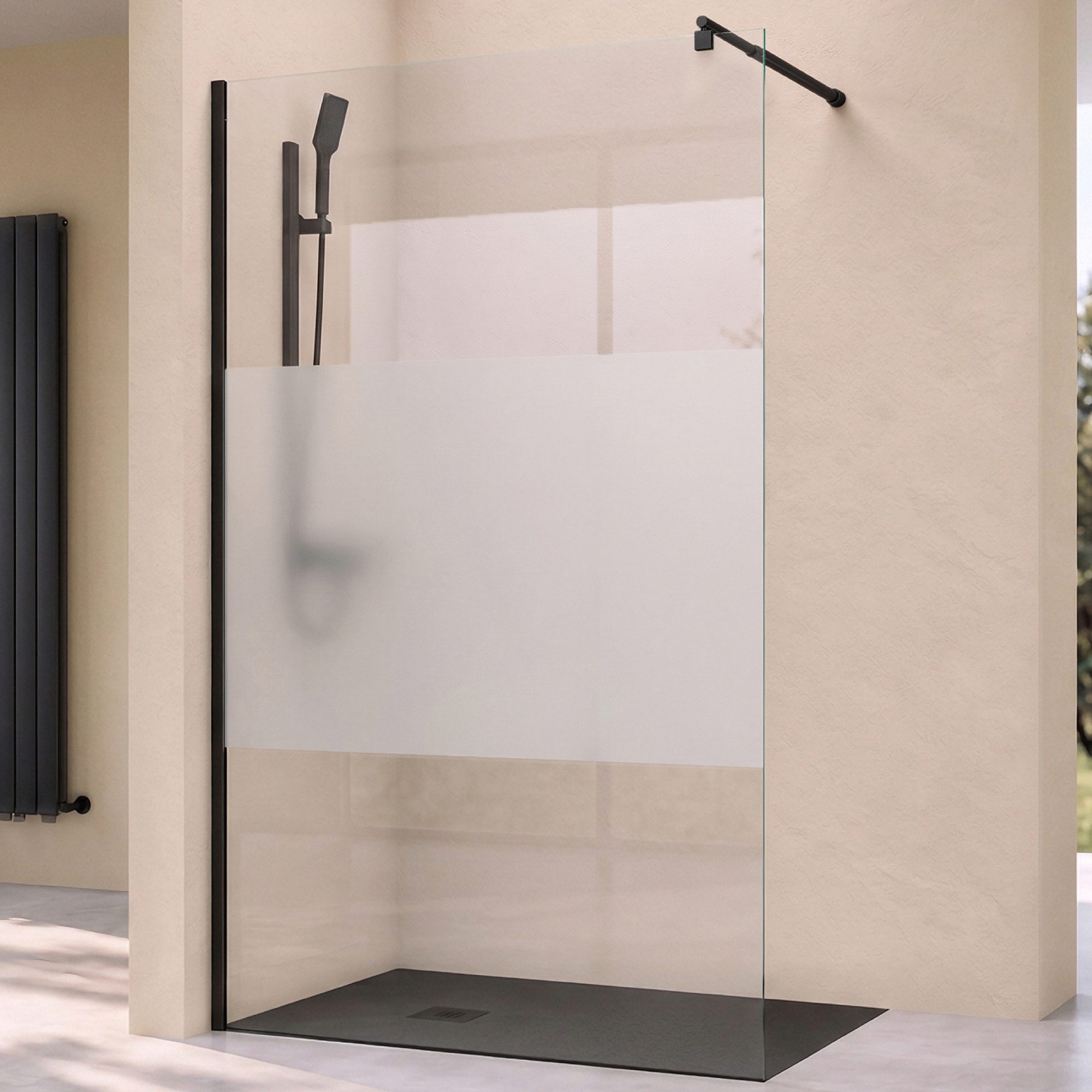 doporro Duschwand Duschkabine Duschabtrennung schwarz ESG-Glas Nano H: 200cm B02-MS, Einscheibensicherheitsglas