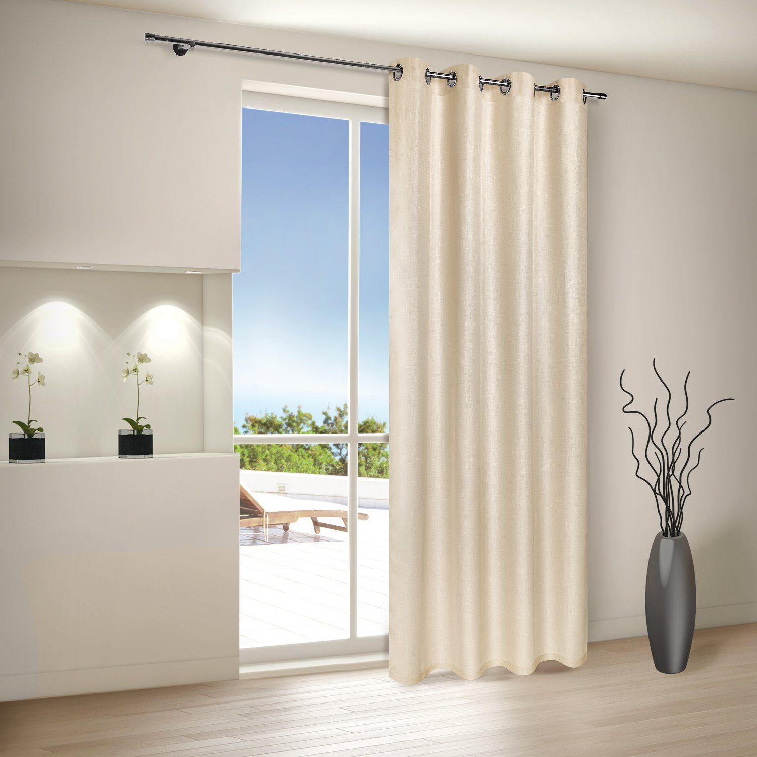 Gardine schöne Gardine mit Ösenschal für Wohnzimmer Schlafzimmer, Giantore, transparent Beige