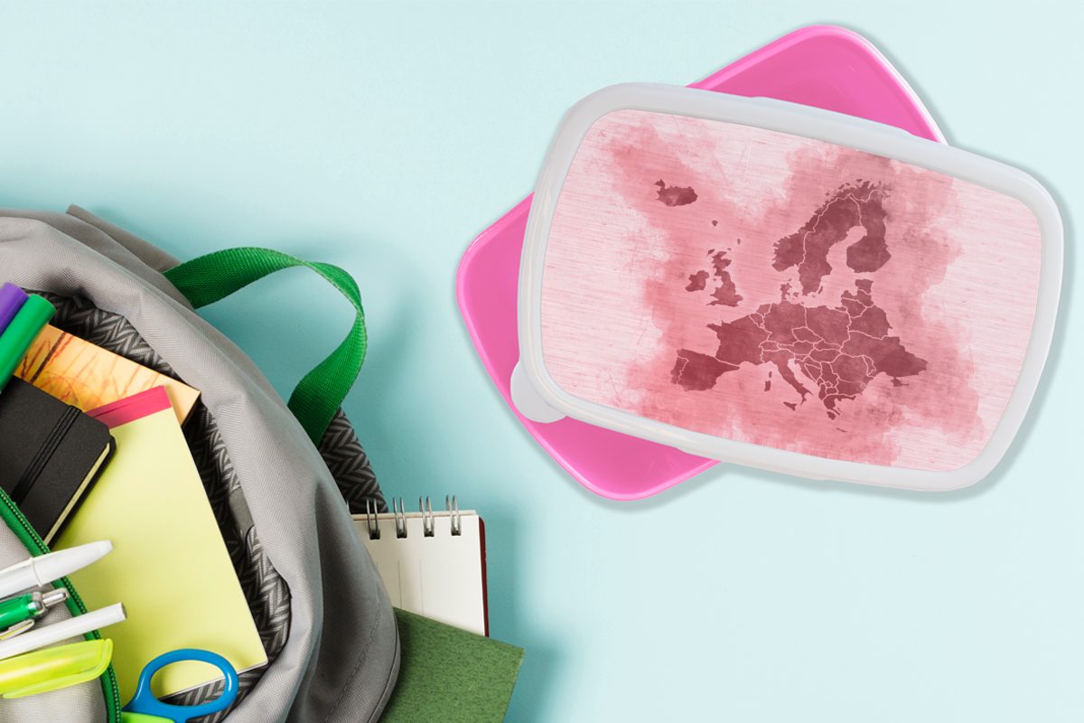 - MuchoWow - für Europa Kunststoff Snackbox, Kinder, Mädchen, Erwachsene, Rosa, Kunststoff, (2-tlg), Karte Brotdose Lunchbox Brotbox