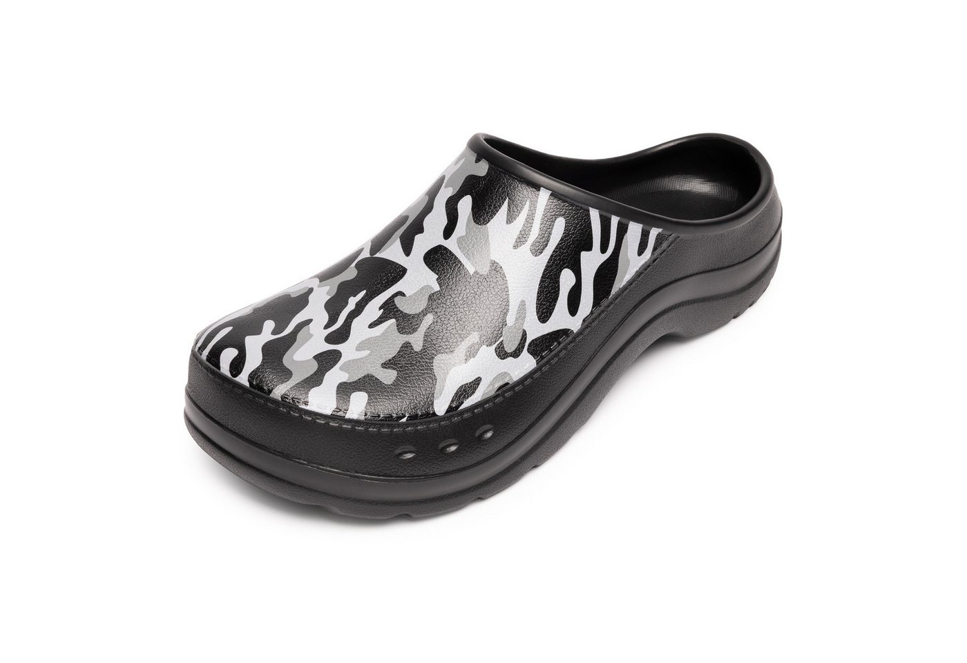 Ladeheid Gartenclogs für Herren Ultraleicht EVA Gartenschuhe LA-CA-26 Clog (41 EU, Schwarz/Weiß Tarnmuster) Wasserdicht & Flexibel