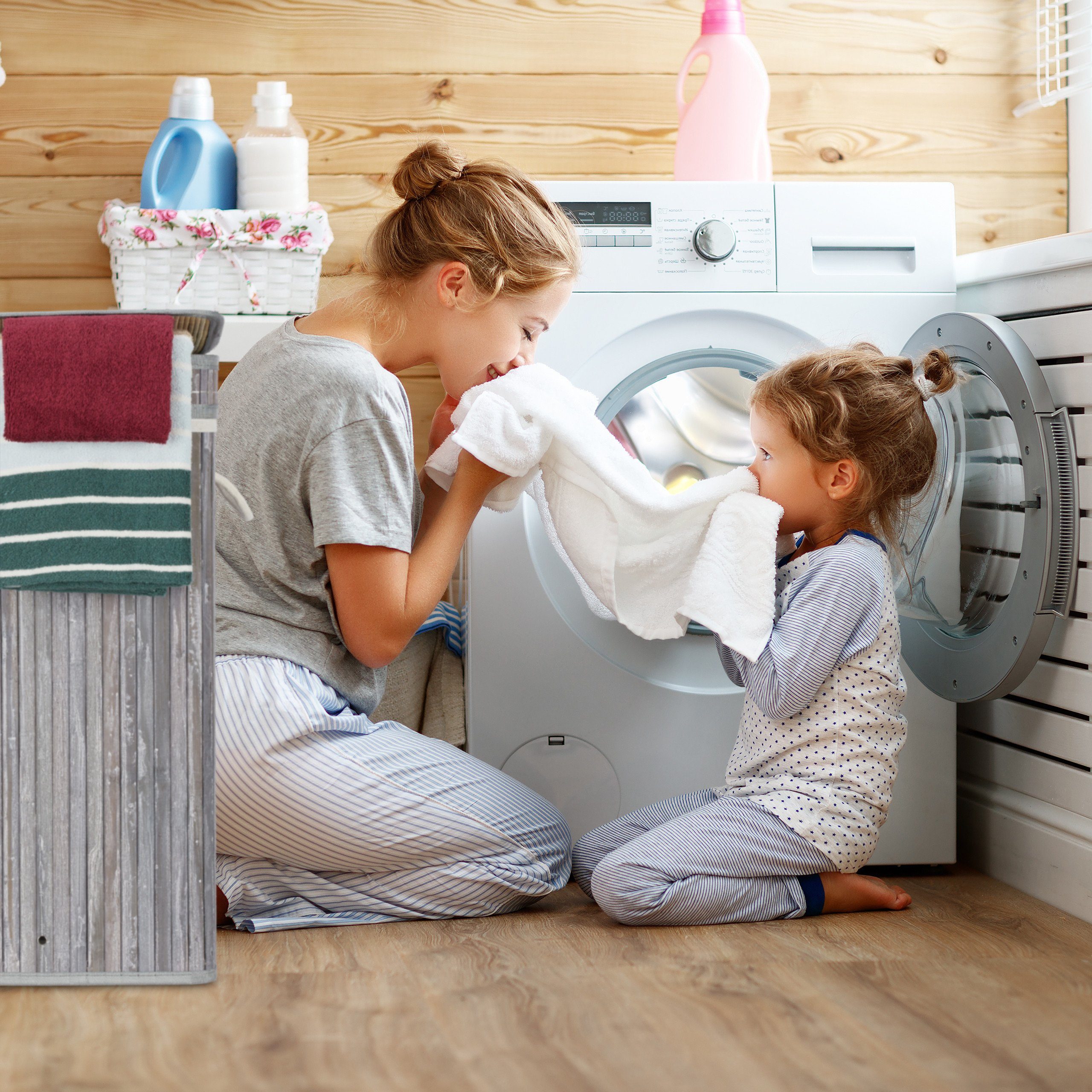 relaxdays Wäschekorb Faltbarer Wäschekorb Bambus, Grau günstig online kaufen