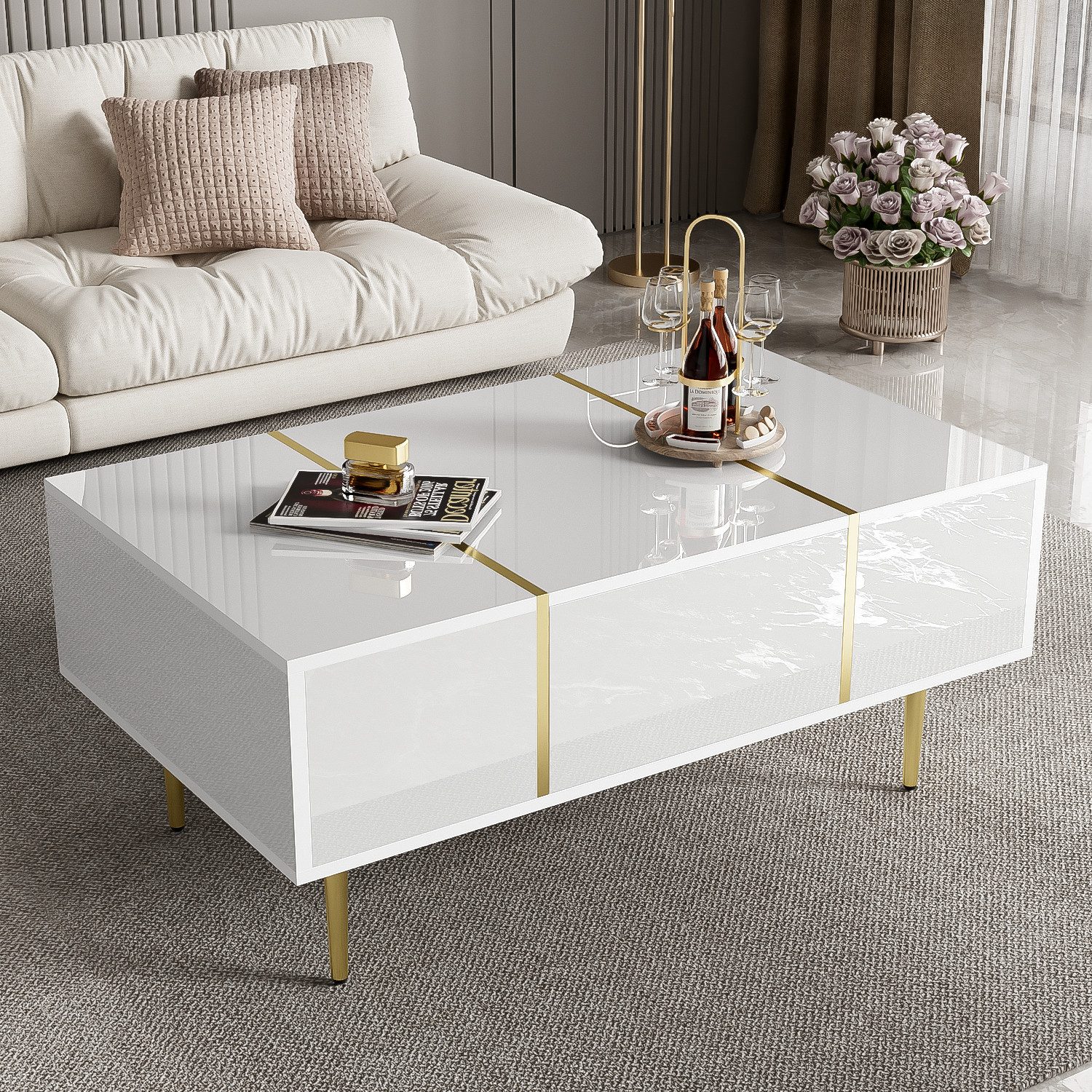 STILVORA Sideboard Hochglanz-Couchtisch mit Stauraum Beistelltisch günstig online kaufen
