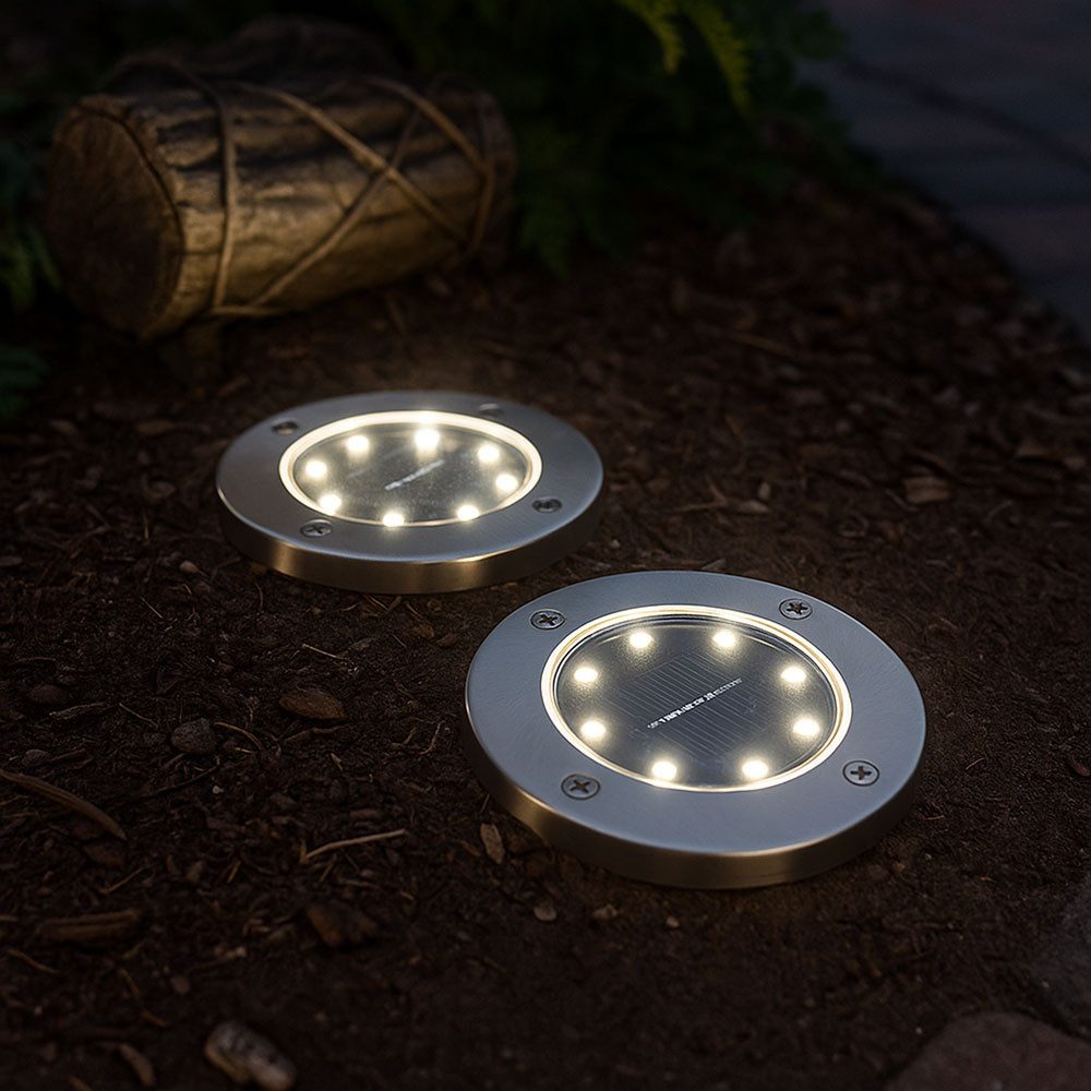 GLOBO LIGHTING LED Gartenleuchte, LED-Leuchtmittel fest verbaut, Kaltweiß, 4x Solar Außen Spot Strahler Lampe Edelstahl Wasserfest
