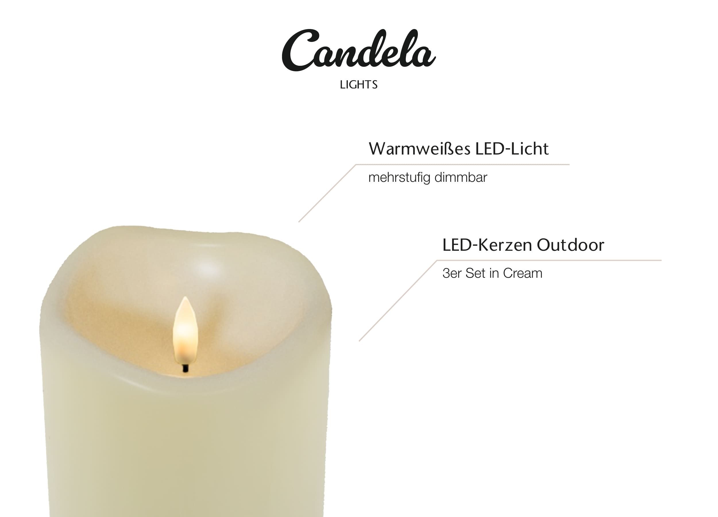 LC Home LED-Kerze Candela Lights Outdoor LED Kerzen 3er Set Cream inkl. Fer günstig online kaufen