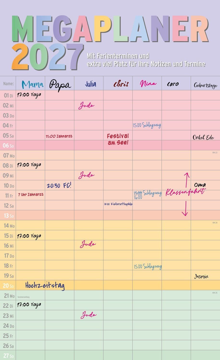 Wandkalender Megaplaner 2027 mit 7 Spalten