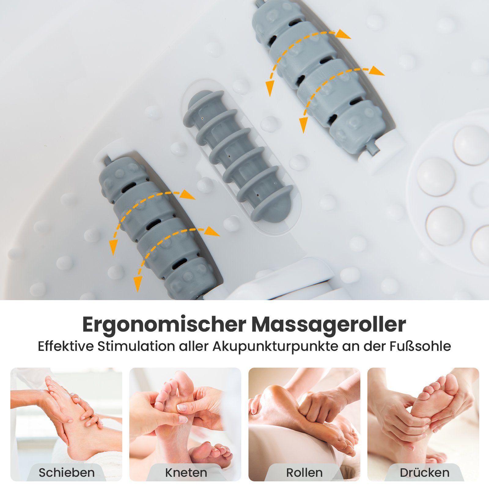 COSTWAY Fußbad, mit Heizfunktion, Vibration, Bubble, Bimsstein, Massagerollen