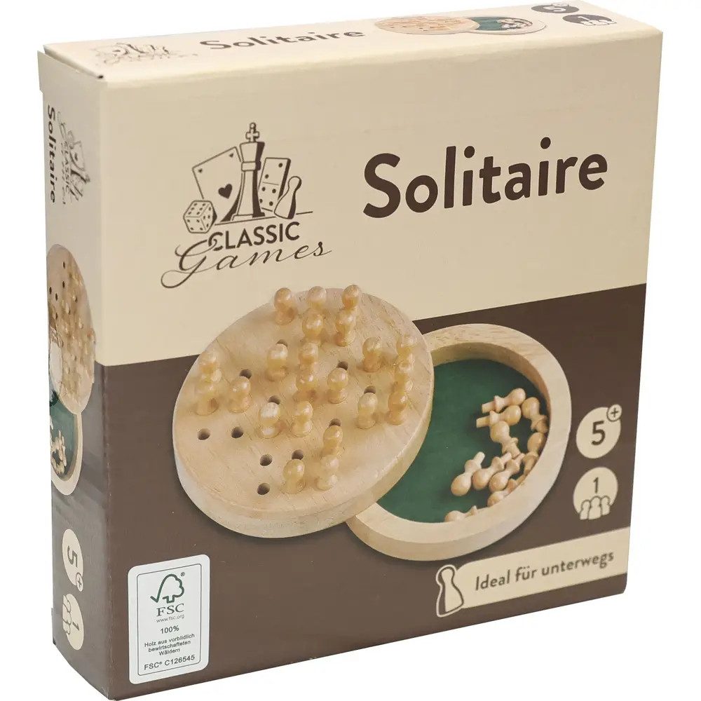 Vedes Spiel Classic Games Solitaire Holz 12 cm, Geschicklichkeitsspiel, für 1 Spie