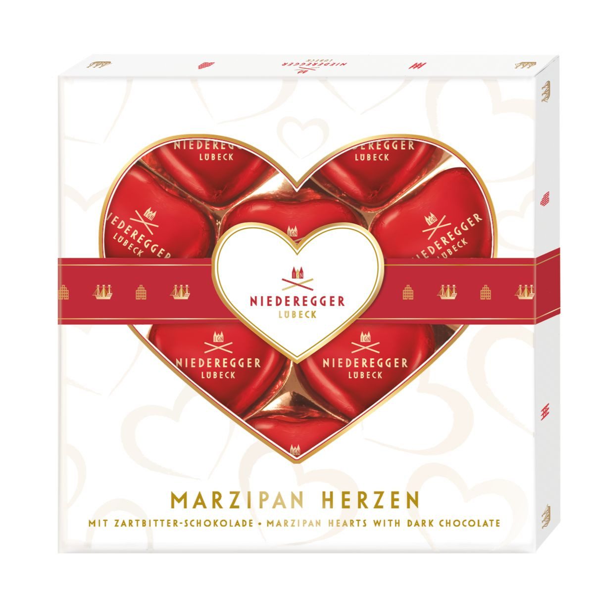 Niederegger Süßigkeit Niederegger Marzipan Herzen Zartbitter-Schokolade, 125 g