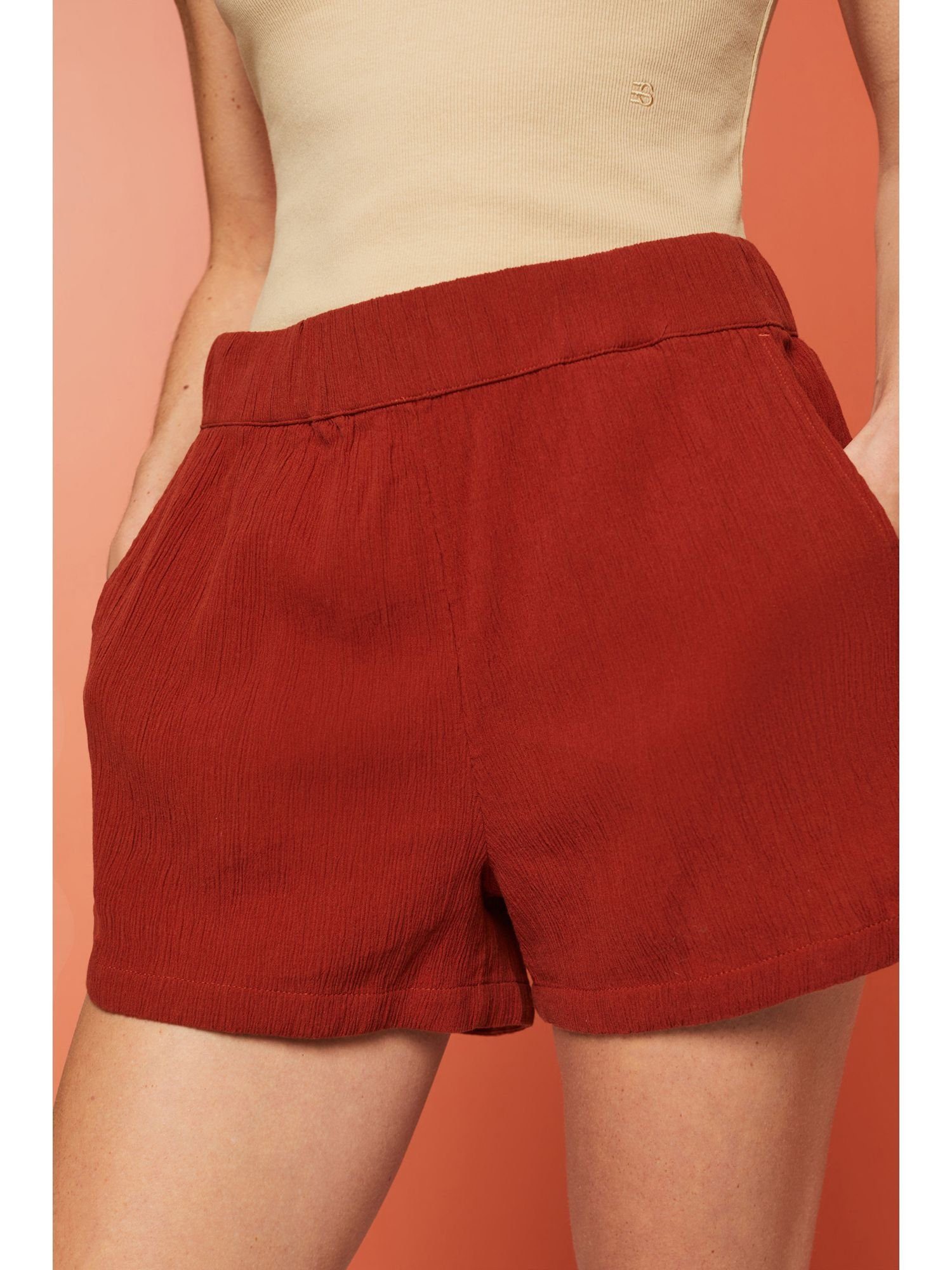 aus Esprit by Shorts TERRACOTTA edc Pull-on-Shorts (1-tlg) Crinkle-Baumwolle
