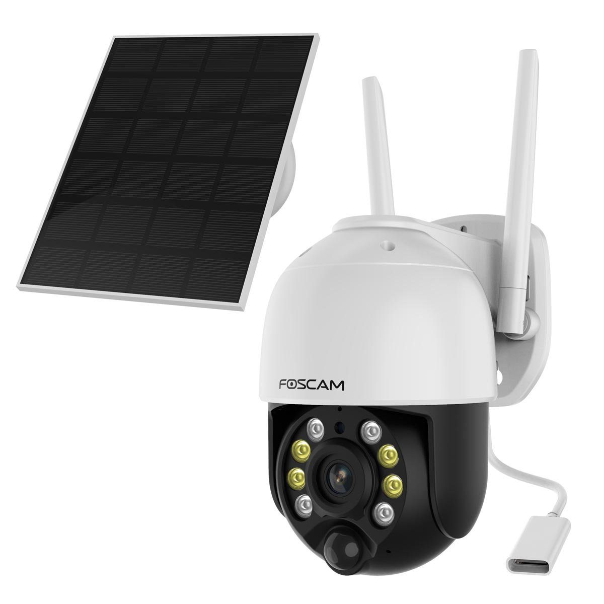 Foscam B4 batteriebetriebene 2K 4 MP WLAN Überwachungskamera (mit Schwenk- und Neigefunktion, inkl. hocheffizientem Solarpanel, Farbnachtsicht, PIR-Erkennung von Menschen, Fast 360°-Blickwinkel)