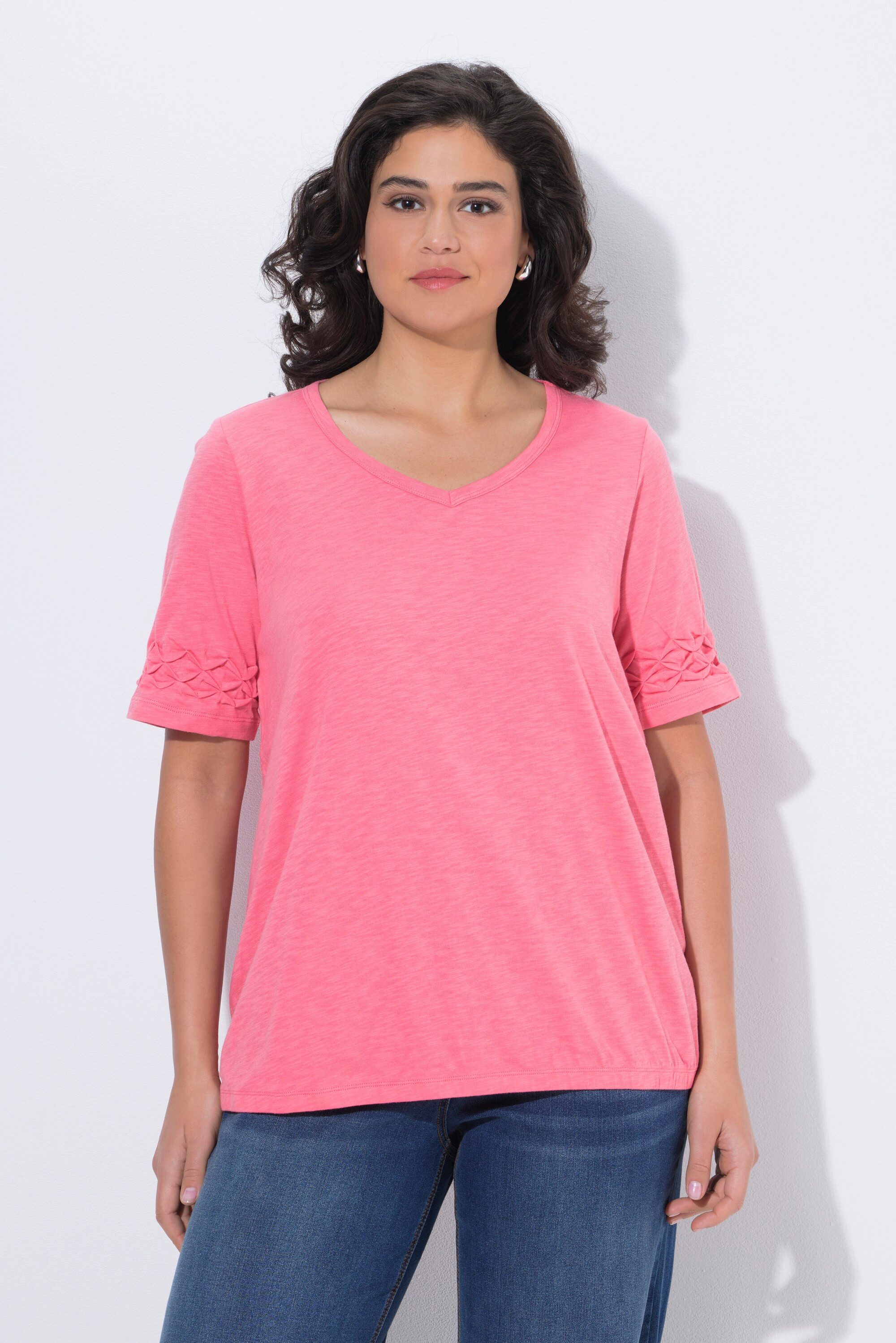 Ulla Popken T-Shirt T-Shirt Struktur A-Linie V-Ausschnitt Halbarm