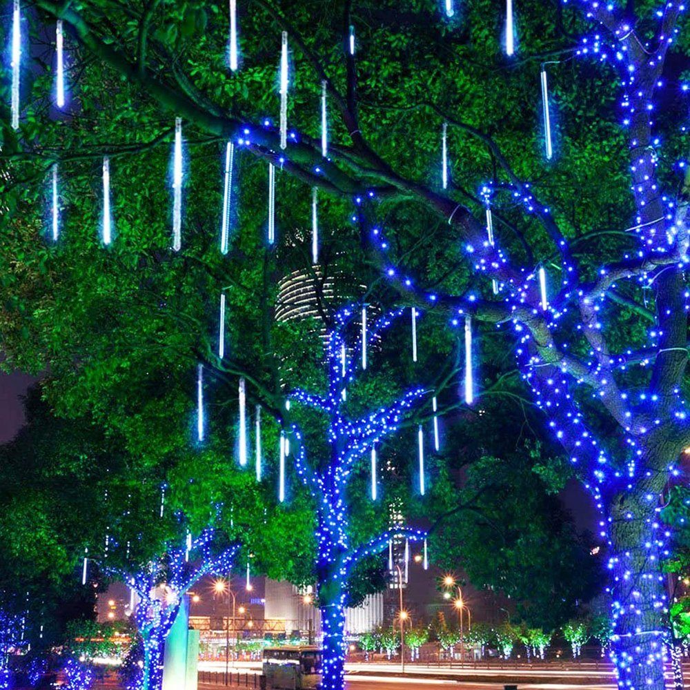 Rosnek LED-Lichterkette Regentropfen, 8 4 Eiszapfen Rohre,Weihnachten Stück Meteorschauer Blau
