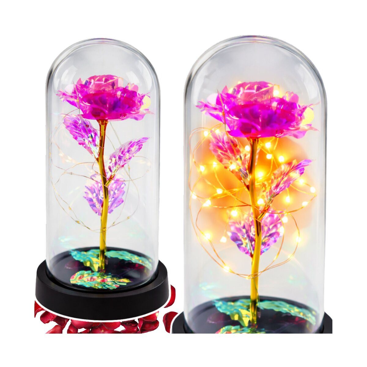 Wisam Aufbewahrungsbox Ewige Kristallrose in einer Kuppel mit LED-Beleuchtung, Rosa