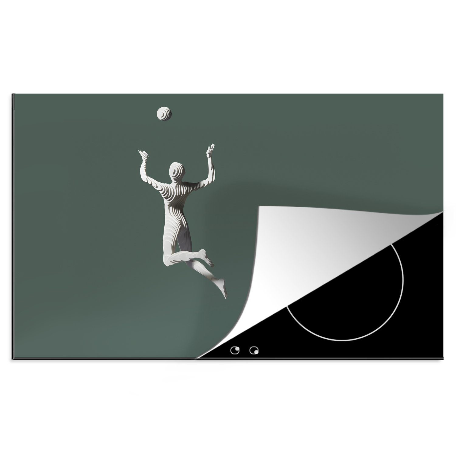MuchoWow Herdblende-/Abdeckplatte Schöne Figur spielt Volleyball auf einem grünen Hintergrund, Vinyl, (1 tlg), 81x52 cm, Induktionskochfeld Schutz für die küche, Ceranfeldabdeckung