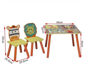 Woltu Sitzgruppe, (3-tlg), Waldtiere Tisch&Stuhlsets Kindertisch mit 2 Stühle