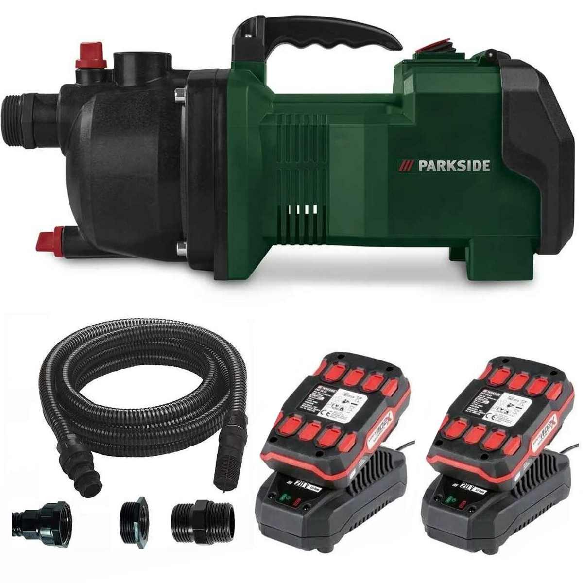 Parkside Akku-Gartenpumpe 40V Akku-Gartenpumpe PGPA 40-Li + 2 x Akku / Ladegerät + Saugschlauch