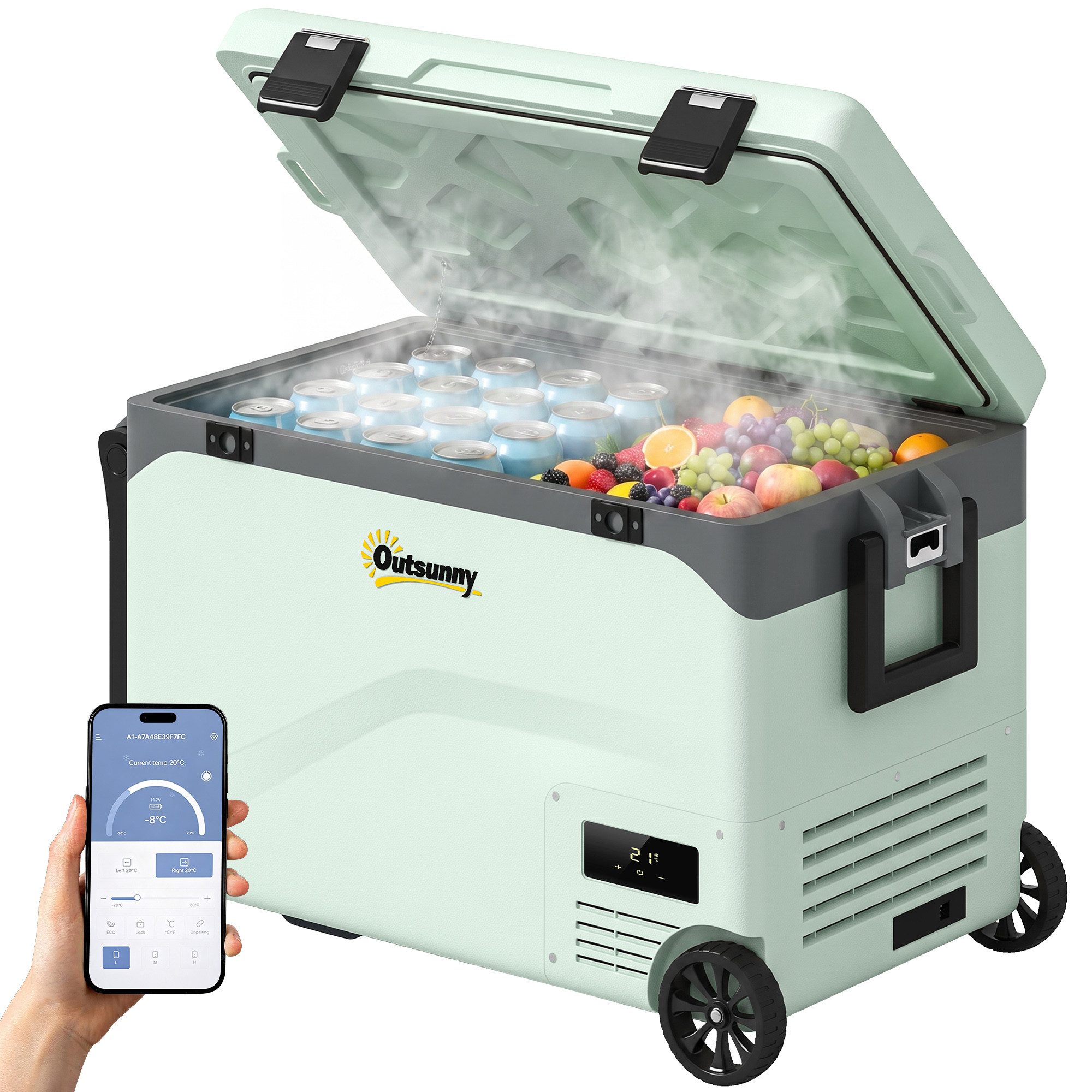Outsunny Kühlbox Kompressor Leise elektrisch Kühlschrank bis -20℃ mit Bluetooth, 42 l, für Auto LKW Reisen Grün