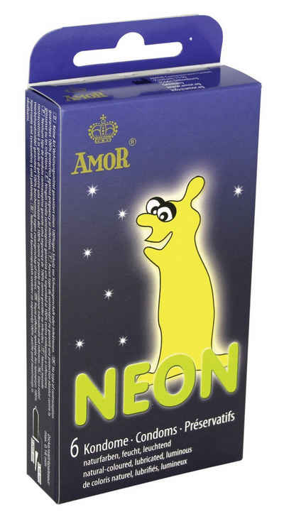 Amor Kondome AMOR Neon Kondome 6er, 6 St., 6 Stück, Leuchten im dunkeln
