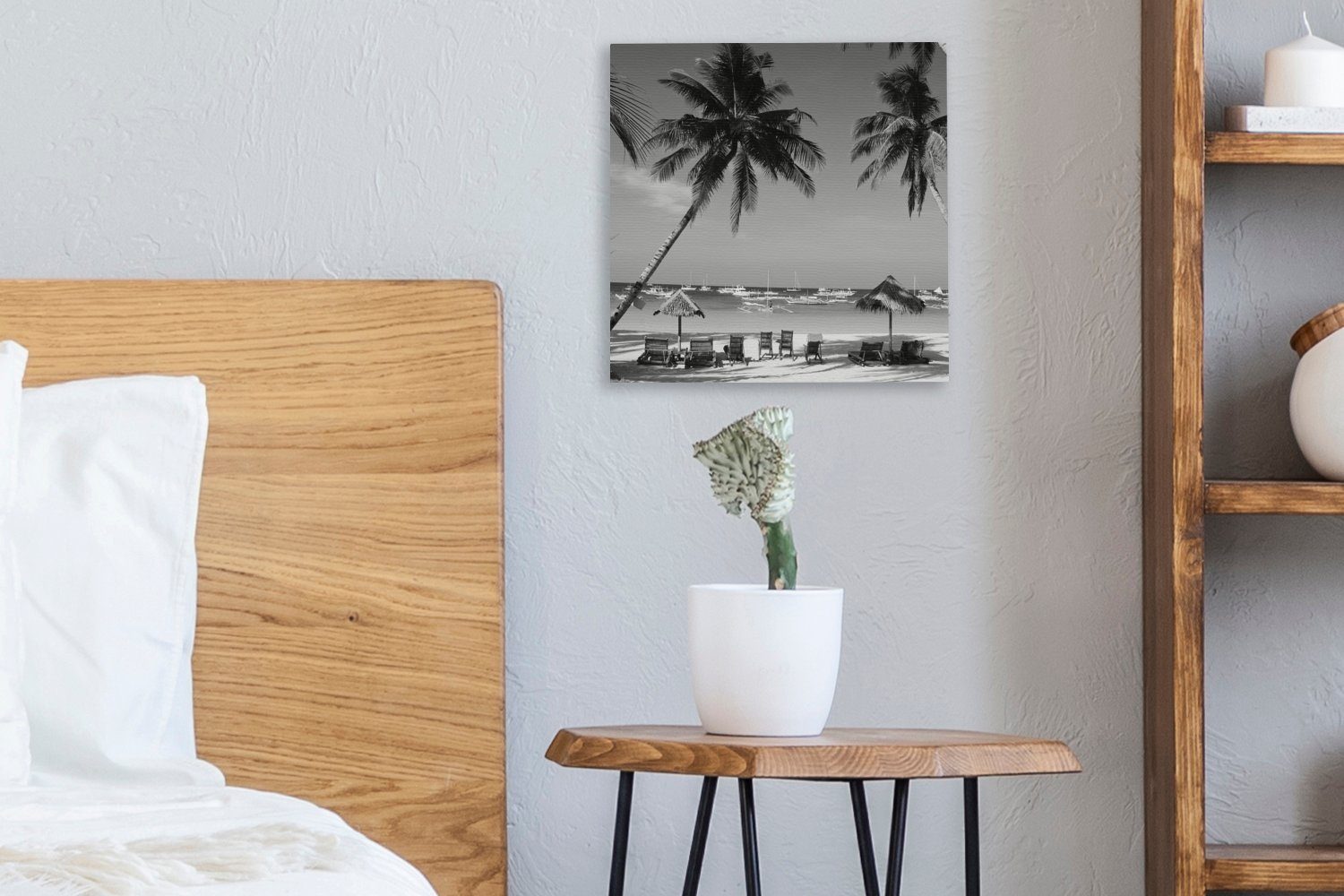 Schlafzimmer Wohnzimmer Palmen am Strand von St), Liegestühle für weiß, schwarz (1 OneMillionCanvasses® Leinwandbild Leinwand Bilder Boracay und - und
