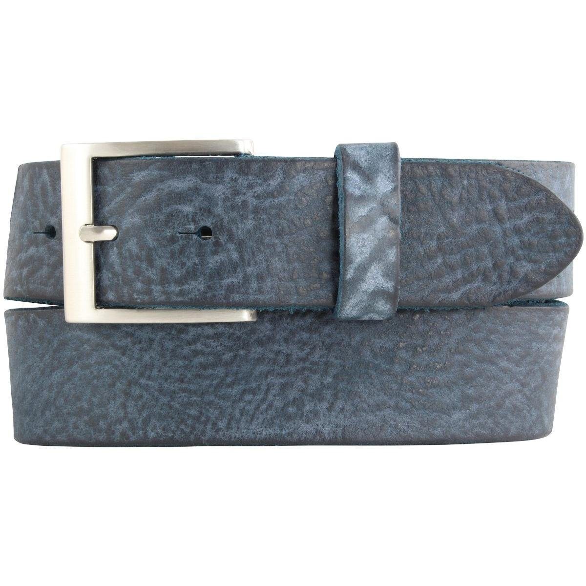 BELTINGER Ledergürtel Herren-Gürtel aus weichem Vollrindleder Vintage-Look 4 cm - Jeans-Gürt weiches Leder, Gürtelschnalle in Altsilber, Vintage Marine, Silber