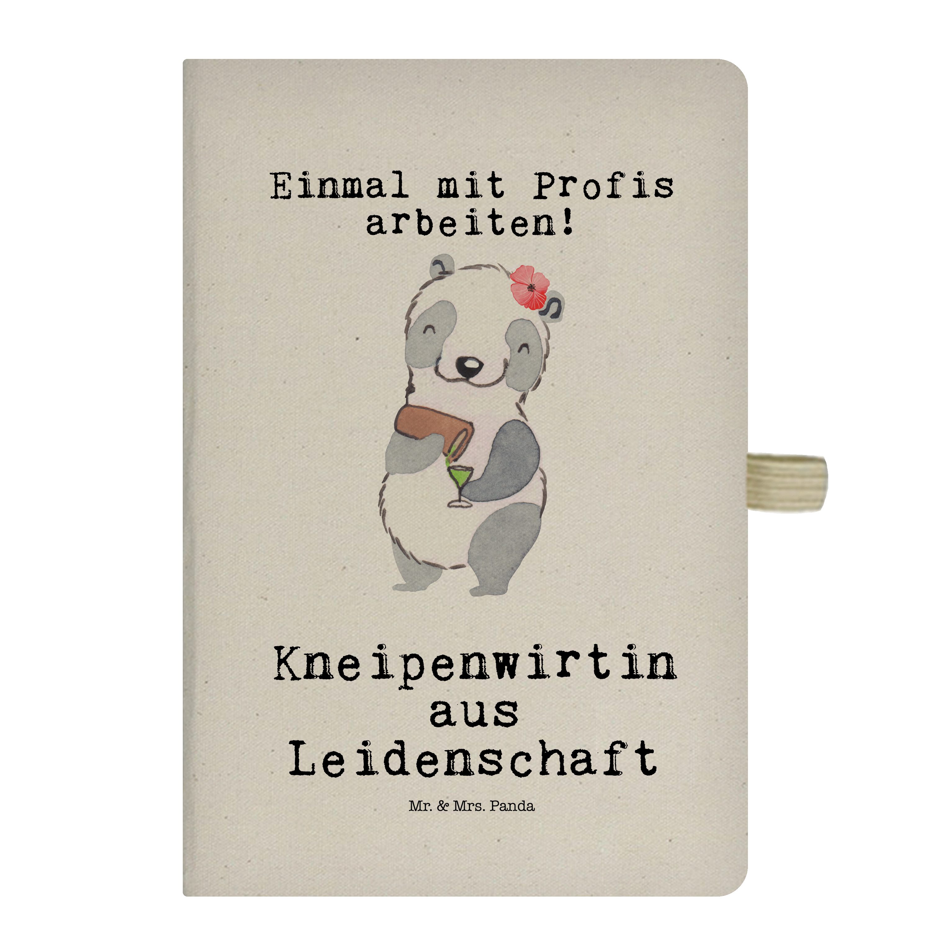 Mrs. & Schreibheft, - Leidenschaft - Notizbuch Kneipenwirtin Mrs. Geschenk, Mr. Panda Panda aus Transparent Mr. &