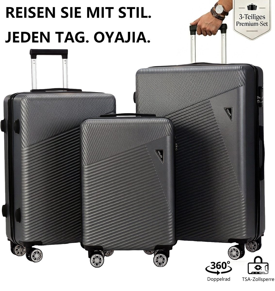 WILGOON Kofferset Hartschalen Rollkoffer 3-teiliges Set 20/24/28 Zoll, Robustes ABS, (Leichtes Reisekoffer Set mit 4 Rollen, Zahlenschloss & Teleskopgriff, 3 tlg., Trolleyset mit Stabilem Teleskopgriff, Stoßfest & Stapelbar), Koffer platzsparend ineinander stapelbar