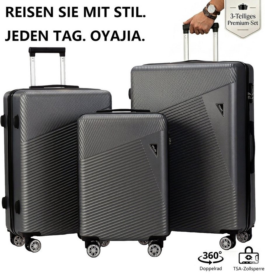 oyajia Kofferset Hartschalen Rollkoffer 3-teiliges Set 20/24/28 Zoll, Robustes ABS, (Leichtes Reisekoffer Set mit 4 Rollen, Zahlenschloss & Teleskopgriff, 3 tlg., Trolleyset mit Stabilem Teleskopgriff, Stoßfest & Stapelbar), Koffer platzsparend ineinander