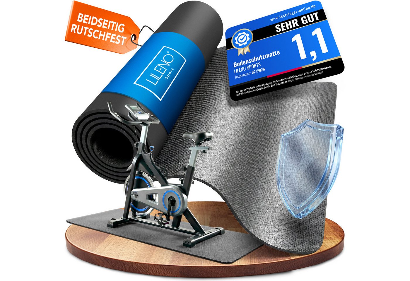 LILENO SPORTS Bodenschutzmatte - extra wiederstandsfähige Laufband Matte 8 mm Dicke, 1-tlg, Fitness Unterlegmatte für Crosstrainer, Rollentrainer etc.