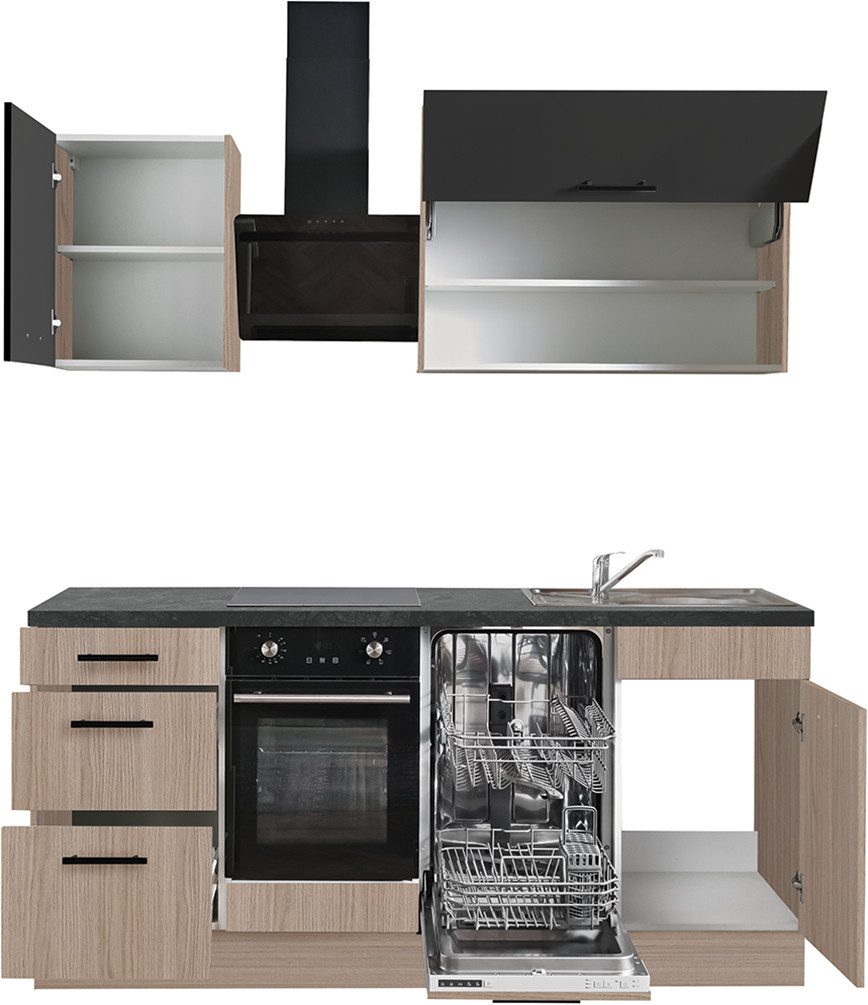 wiho Küchen Küchenzeile Fortyfive, Breite 180 cm, Soft-Close-Funktion in Schubkästen & Auszügen, höhenverstellbare Füße
