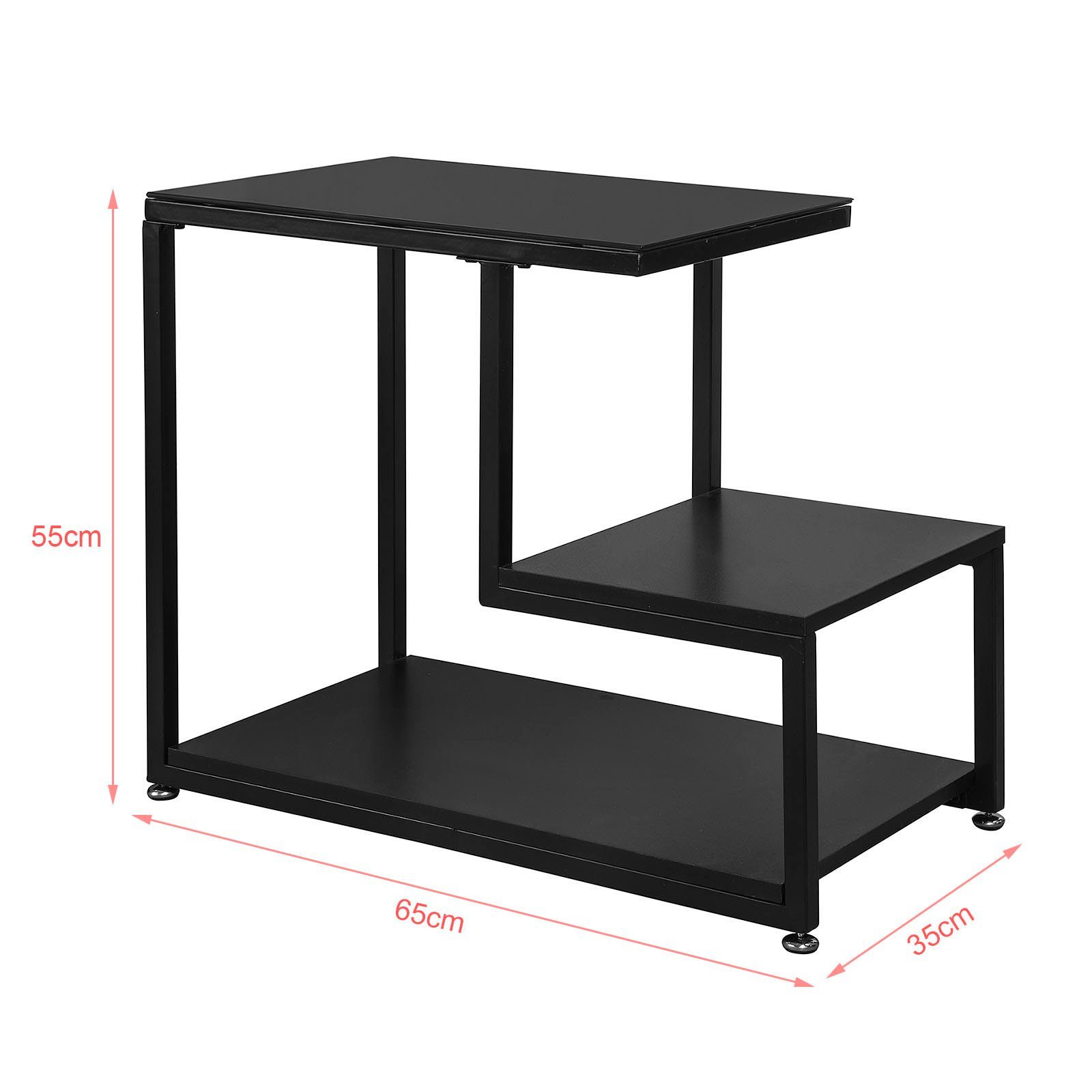 SoBuy schwarz Ablagen Glastisch mit Glasplatte Beistelltisch FBT65, Sofatisch Couchtisch 3 mit