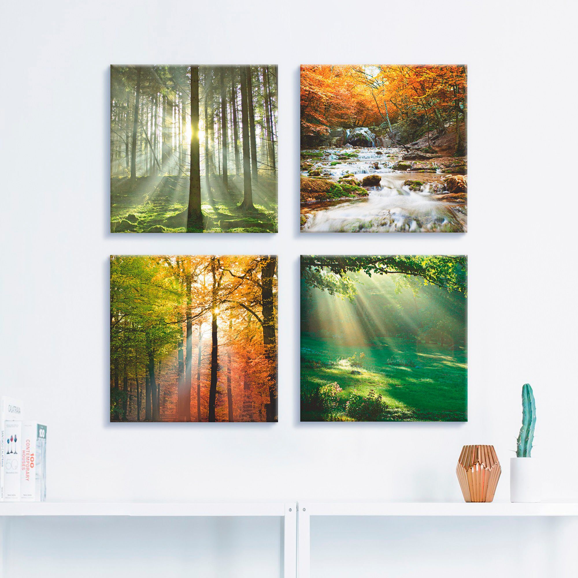 Artland Leinwandbild Wald Wasserfall Herbsttag, Wald günstig online kaufen