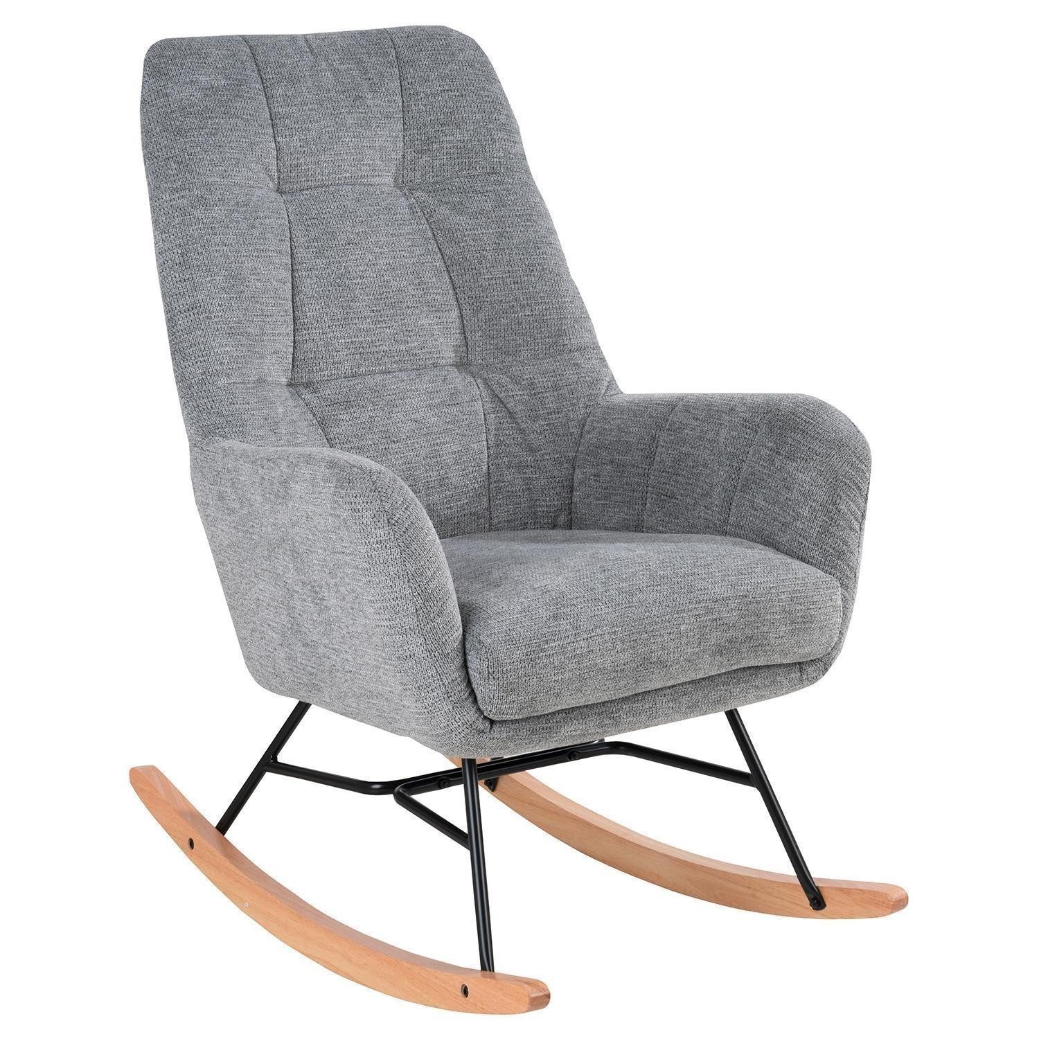 Home4You Schaukelstuhl, Grau, Schwarz, Webstoffbezug, Metallgestell, Holzfüße, B 68 x H 101 x T 50 cm