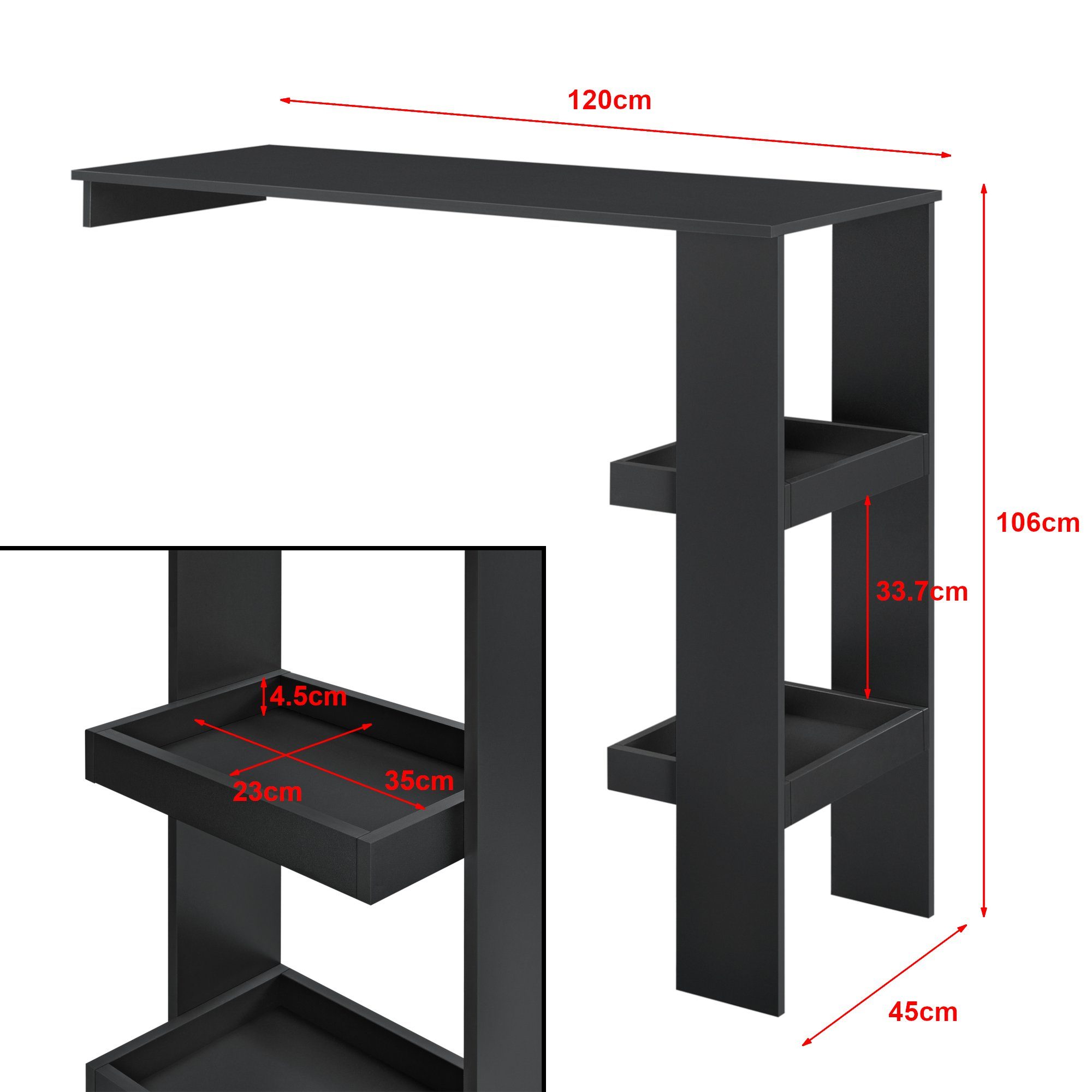 Sölvesborg Stehtisch Bartisch, Schwarz 120x45x106cm en.casa