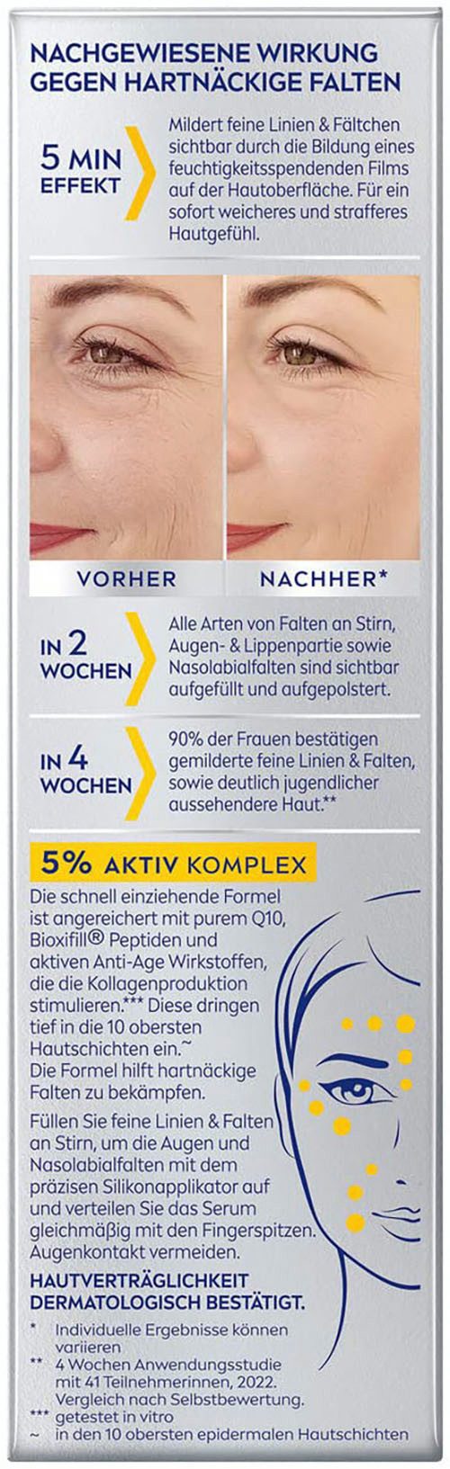 Nivea Anti-Falten-Serum Q10 ANTI-FALTEN EXPERTE GEZIELTER FALTEN AUFFÜLLER, Mildert feine Linien sofort, tiefe Falten bei regelmäßiger Anwendung.