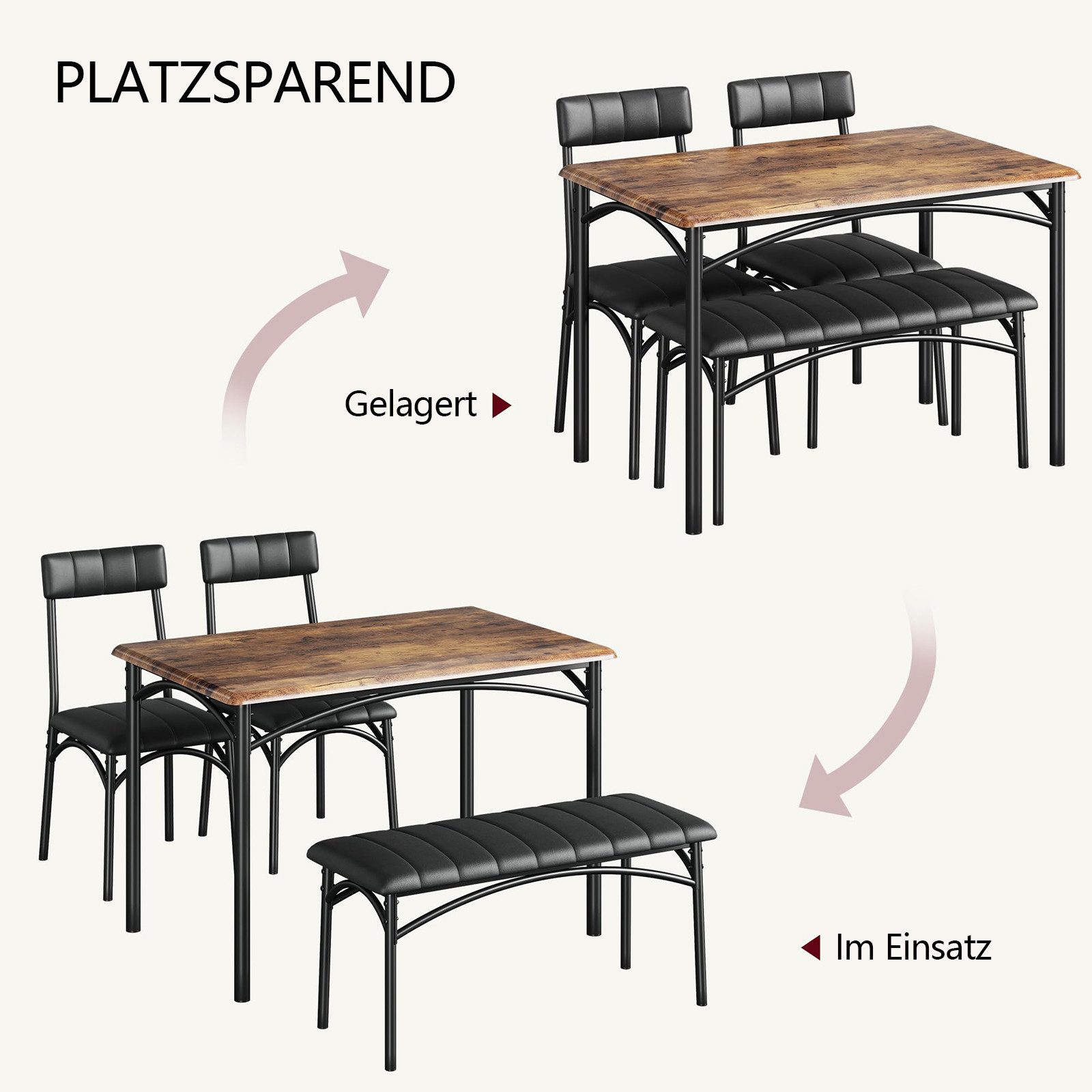 GarveeMore Essgruppe Essgruppe für 4 Personen mit gepolsterter Bank und 2 Stühlen