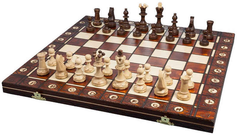 Albatros International Spiel, »Albatros Schachspiel Holz DA VINCI, Handgefertigt mit edlen Gravuren, 42 x 42cm - Schach Brett Holz Hochwertig inklusive Holz Schachfiguren - Gefertigt in EU - Chess Board Full Set«