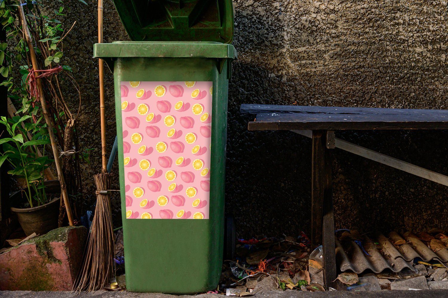 - (1 - MuchoWow Mülleimer-aufkleber, Container, St), Zitrone Sommer Mülltonne, Rosa Sticker, Wandsticker Abfalbehälter