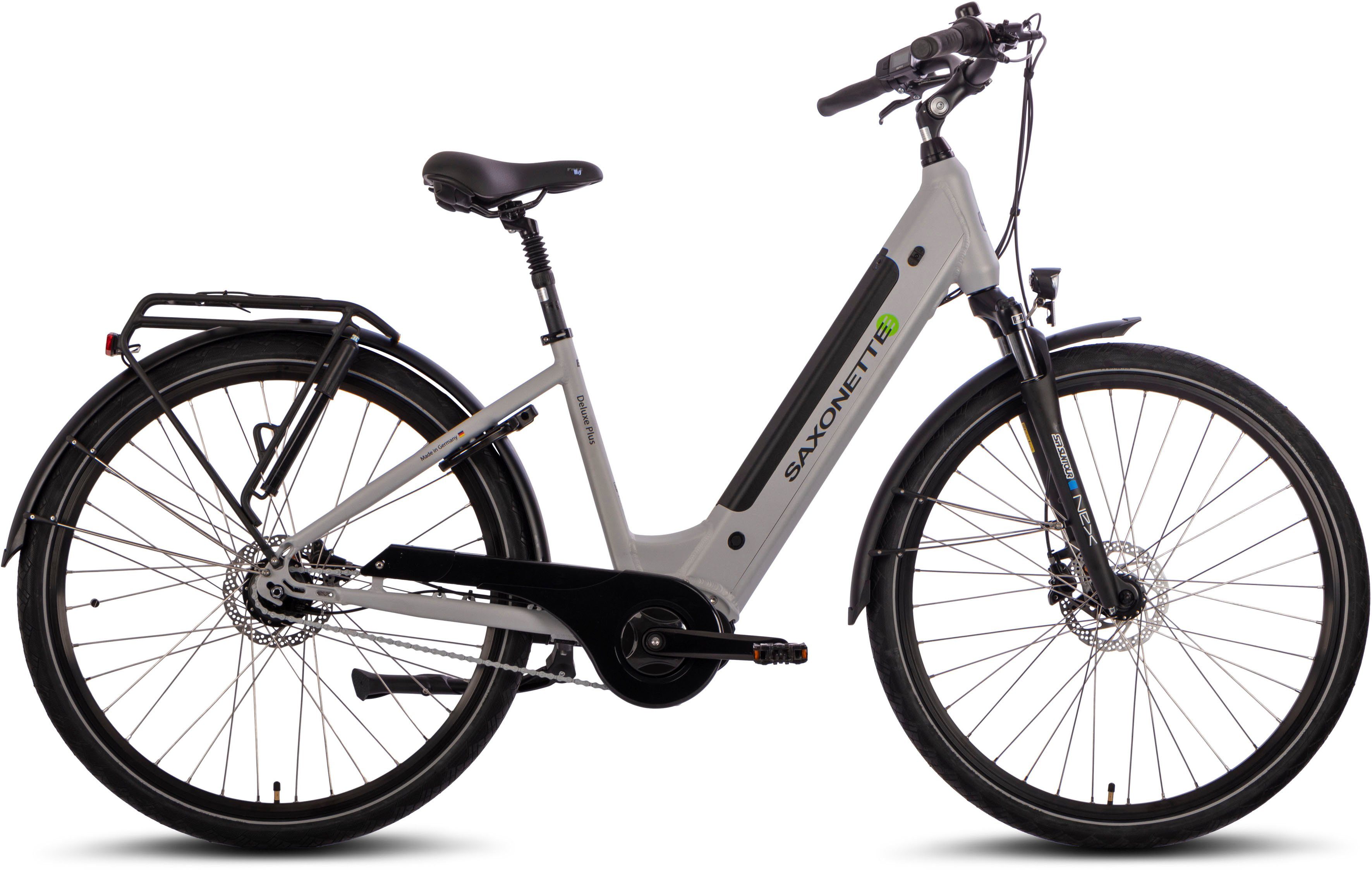 SAXONETTE E-Bike Cityrad Saxonette Deluxe Plus, 7 Gang Shimano Nexus Schaltwerk, Nabenschaltung, Mittelmotor, 418 Wh, Pedelec, Elektrofahrrad für Damen u. Herren
