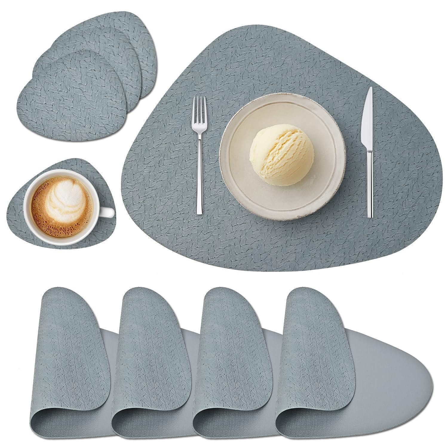 LuxusKollektion Platzset Platzset Lederoptik Rund Blau 4er Set, (4-St)