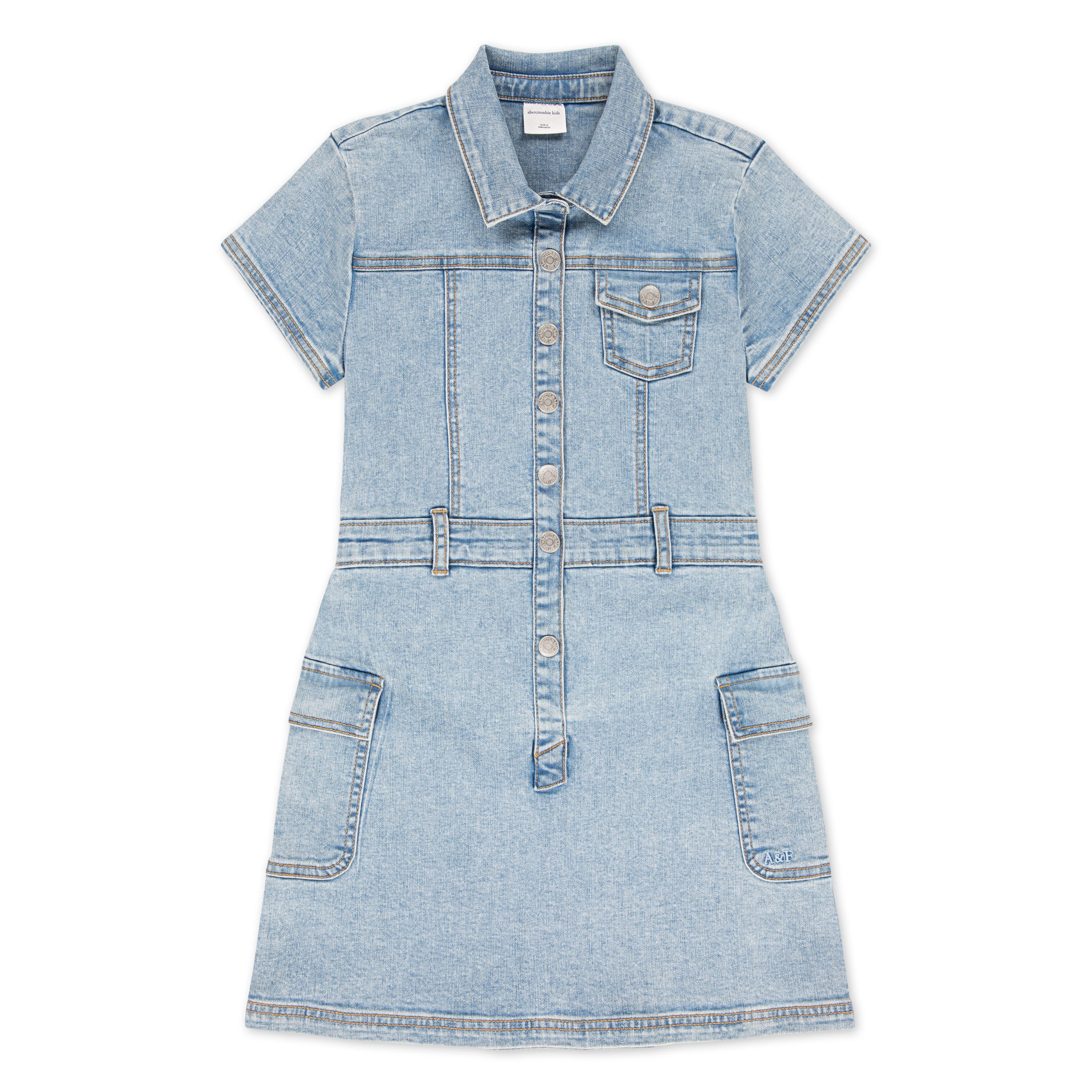 Abercrombie Kids Jeanskleid AFG UTILITY SHIRT DRESS kurzarm, mit Knopfleiste und Hemdblusenkragen, for girls